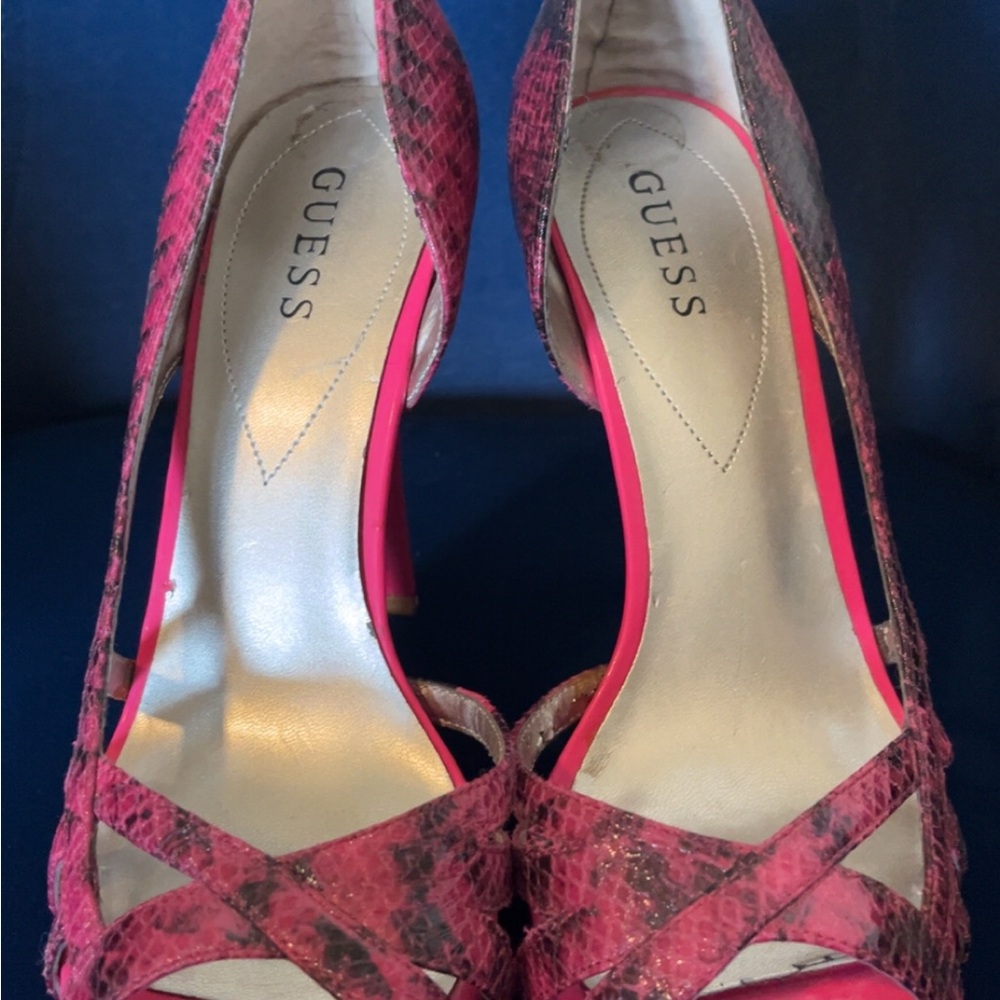 Guess Pink Snakeskin Peep-Toe Heels